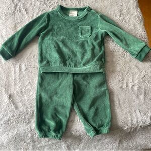 First impressions Green Velour Baby Outfit 12 months